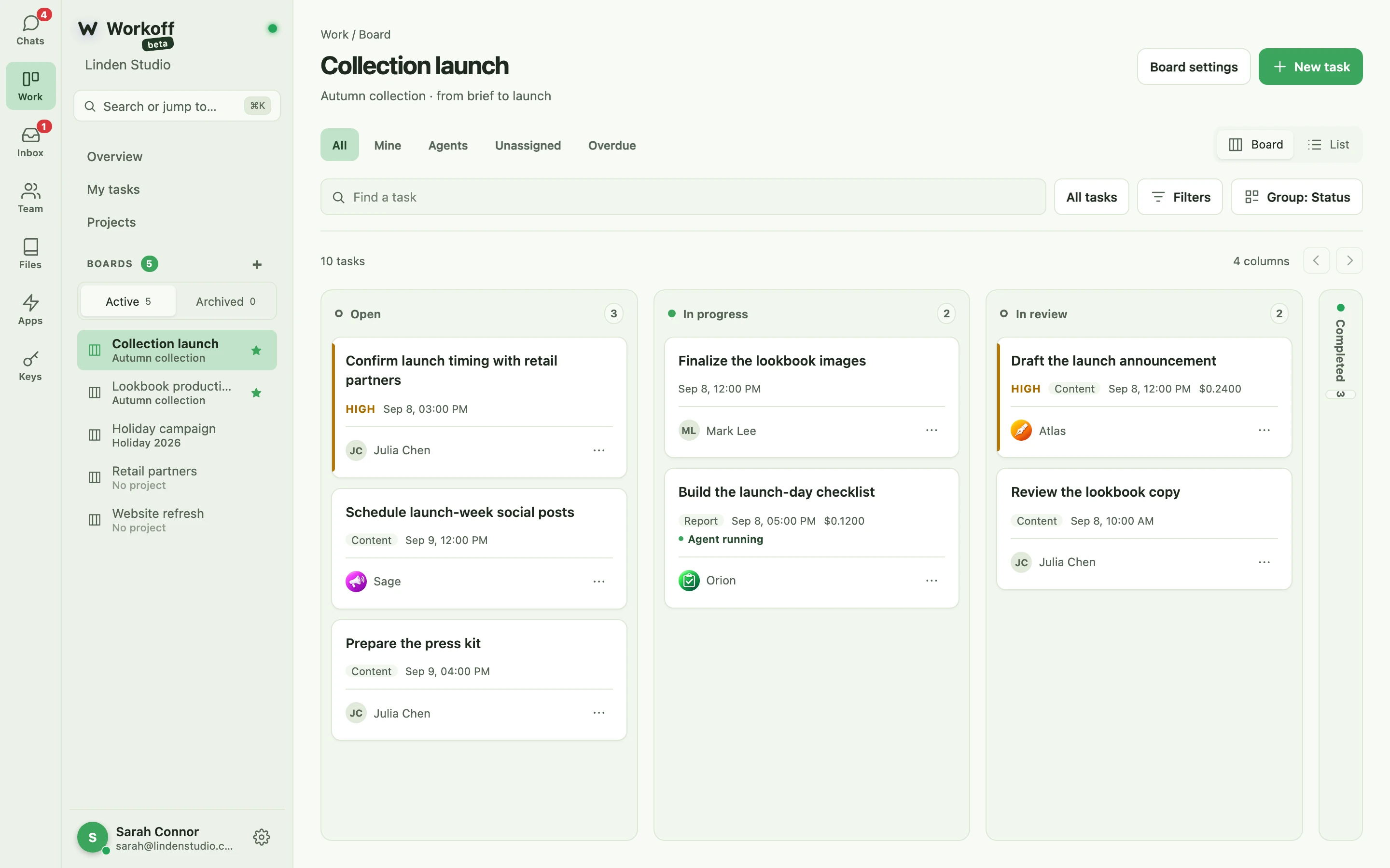A shared board with human and AI assignees